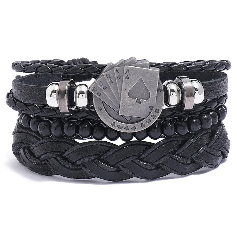 Modyle Gothic Leather Bracelet Set – Punk Wings & Charms for Men