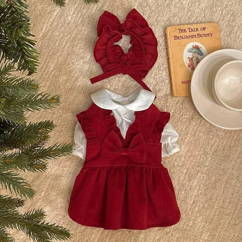 Winter Dog Princess Dress Set – Bow & Clip Included