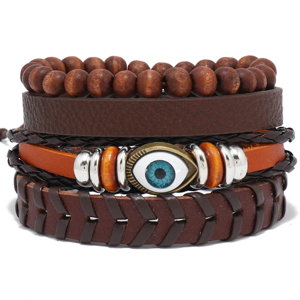 Modyle Gothic Leather Bracelet Set – Punk Wings & Charms for Men