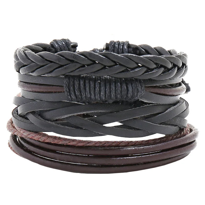 Modyle Gothic Leather Bracelet Set – Punk Wings & Charms for Men