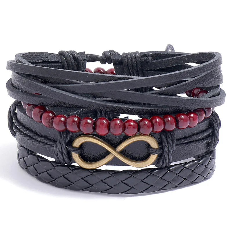 Modyle Gothic Leather Bracelet Set – Punk Wings & Charms for Men