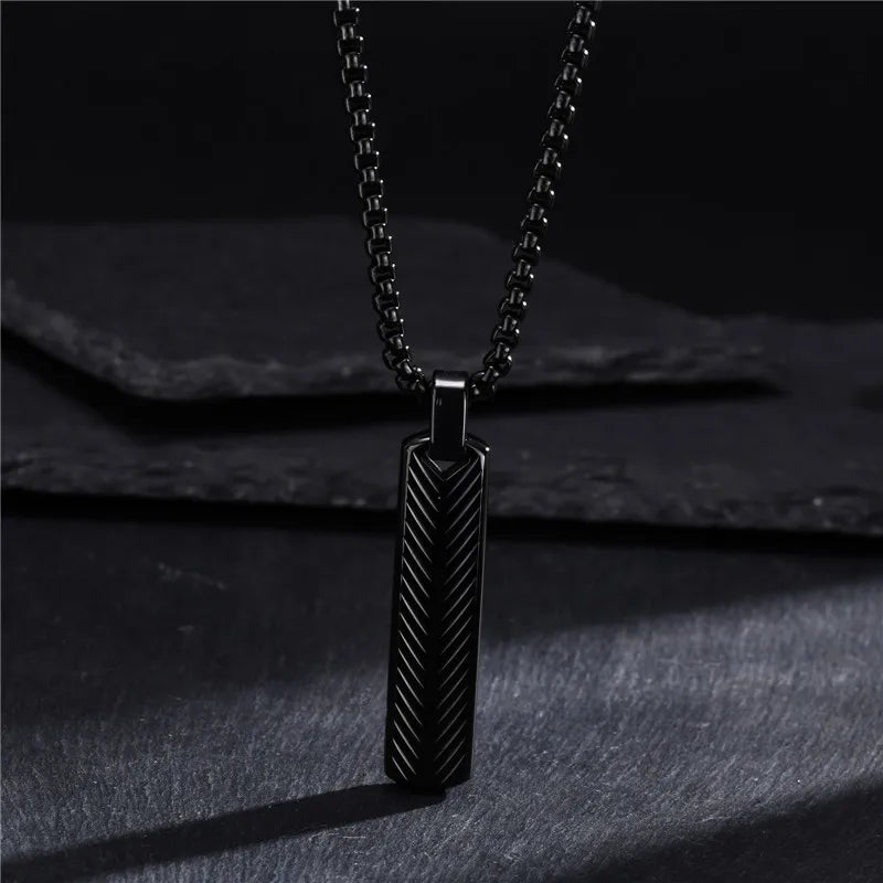 Modyle Punk Bar Pendant Necklace – Black & Silver Stainless Steel for Men