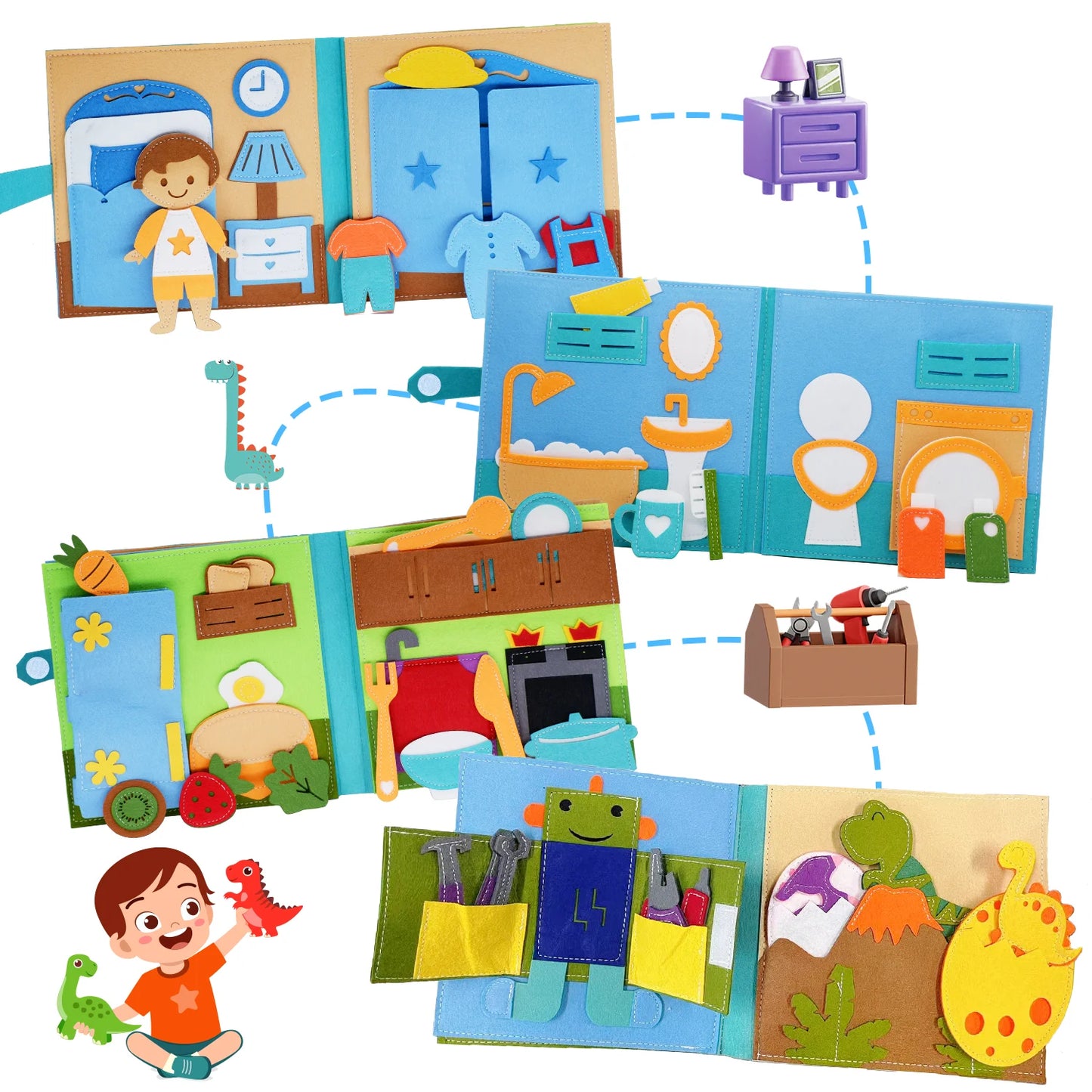 Montessori Busy Book – 3D Felt Activity Book for Toddlers & Preschoolers