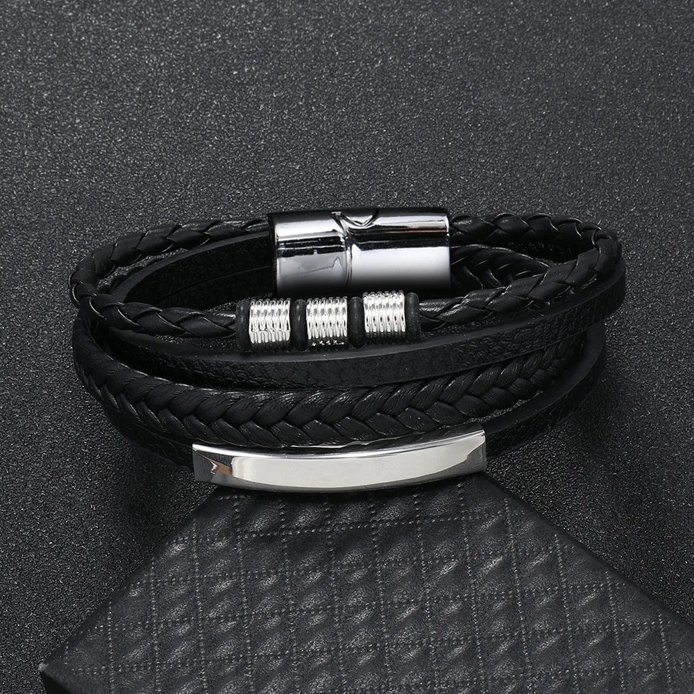 To My Son – Titanium Steel Leather Bracelet with Gift Box