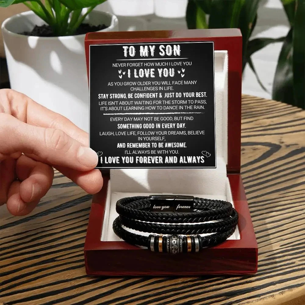 To My Son – Engraved Multi-Layer Leather Bracelet Gift Set