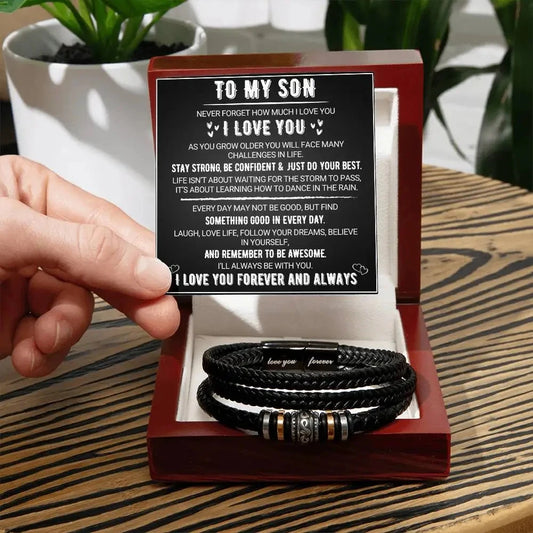 To My Son – Engraved Multi-Layer Leather Bracelet Gift Set