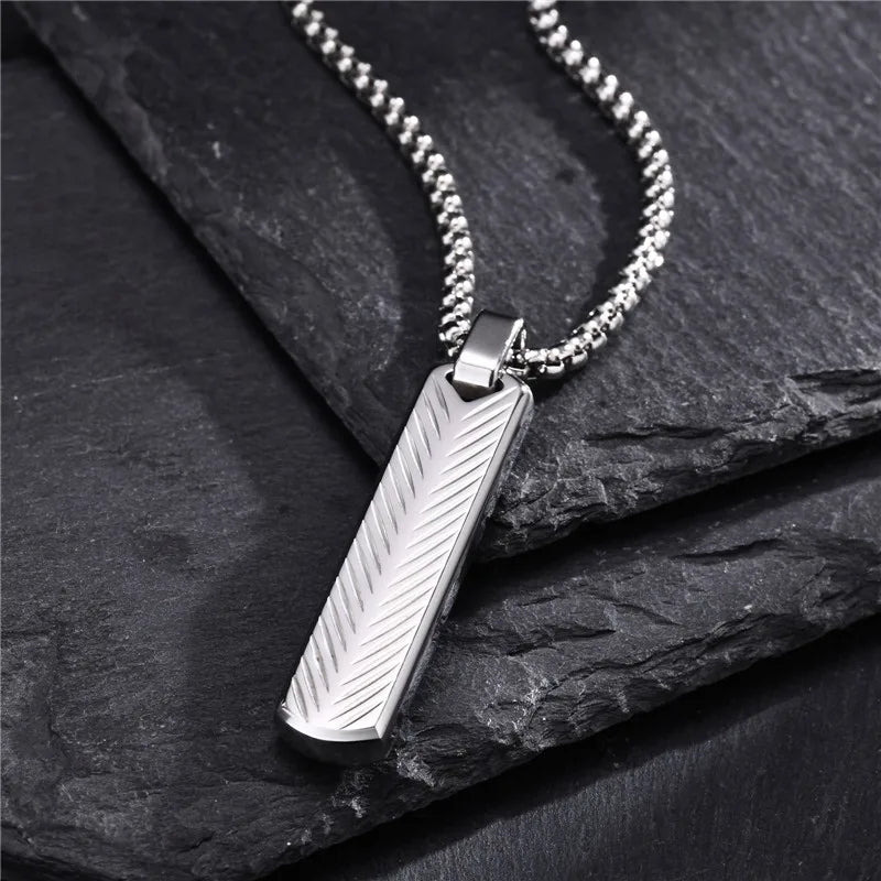 Modyle Punk Bar Pendant Necklace – Black & Silver Stainless Steel for Men