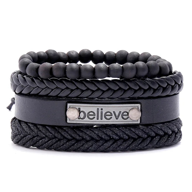 Modyle Gothic Leather Bracelet Set – Punk Wings & Charms for Men