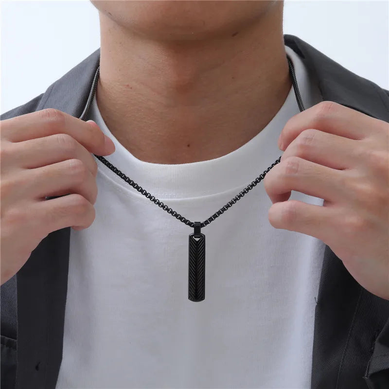 Modyle Punk Bar Pendant Necklace – Black & Silver Stainless Steel for Men