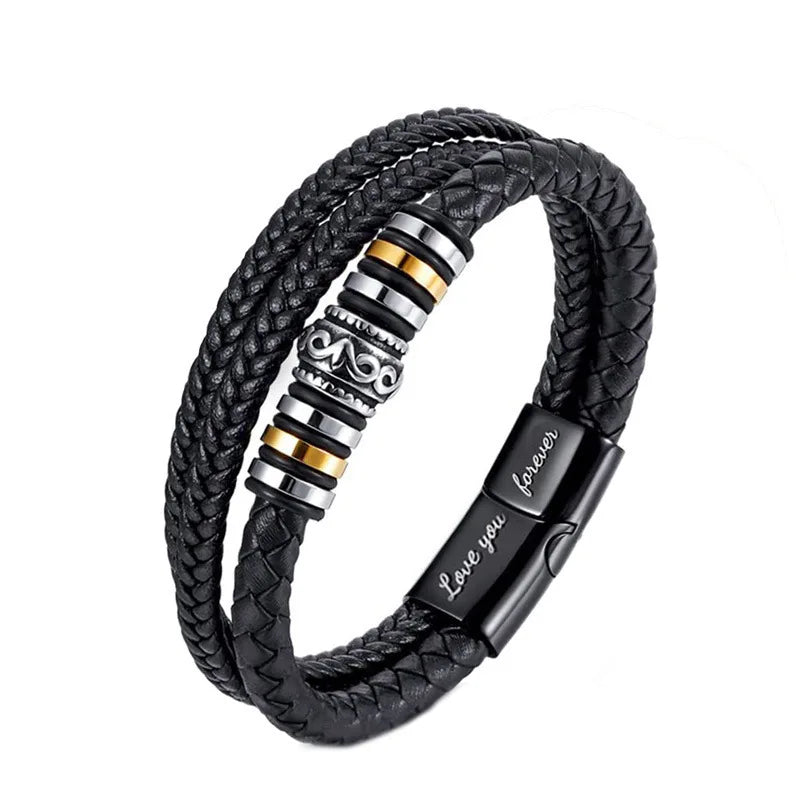 To My Son – Engraved Multi-Layer Leather Bracelet Gift Set