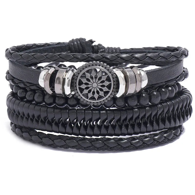 Modyle Gothic Leather Bracelet Set – Punk Wings & Charms for Men