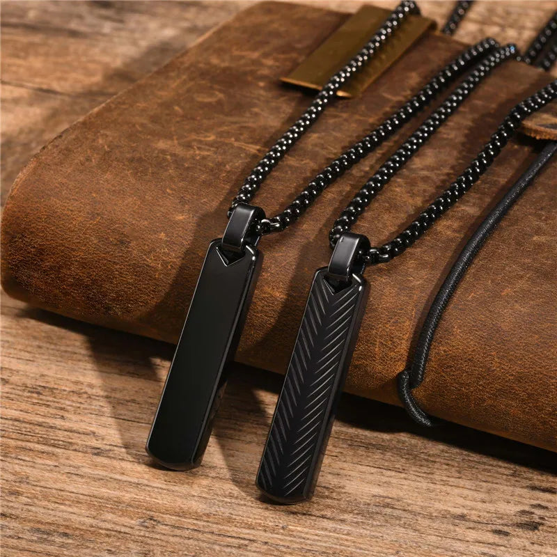 Modyle Punk Bar Pendant Necklace – Black & Silver Stainless Steel for Men