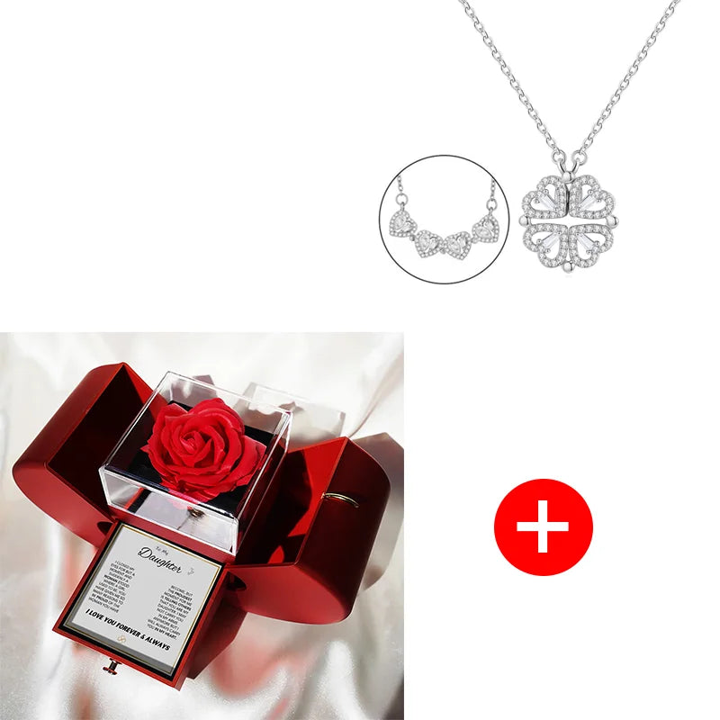To My Daughter – Four-Leaf Clover Necklace with Eternal Rose Gift Box