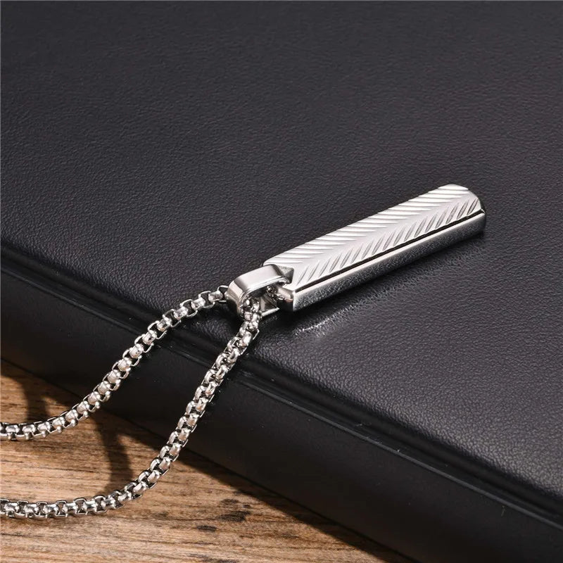 Modyle Punk Bar Pendant Necklace – Black & Silver Stainless Steel for Men