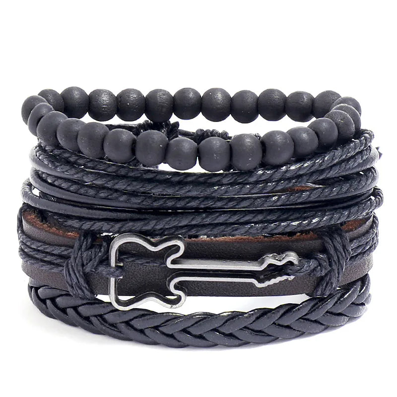 Modyle Gothic Leather Bracelet Set – Punk Wings & Charms for Men