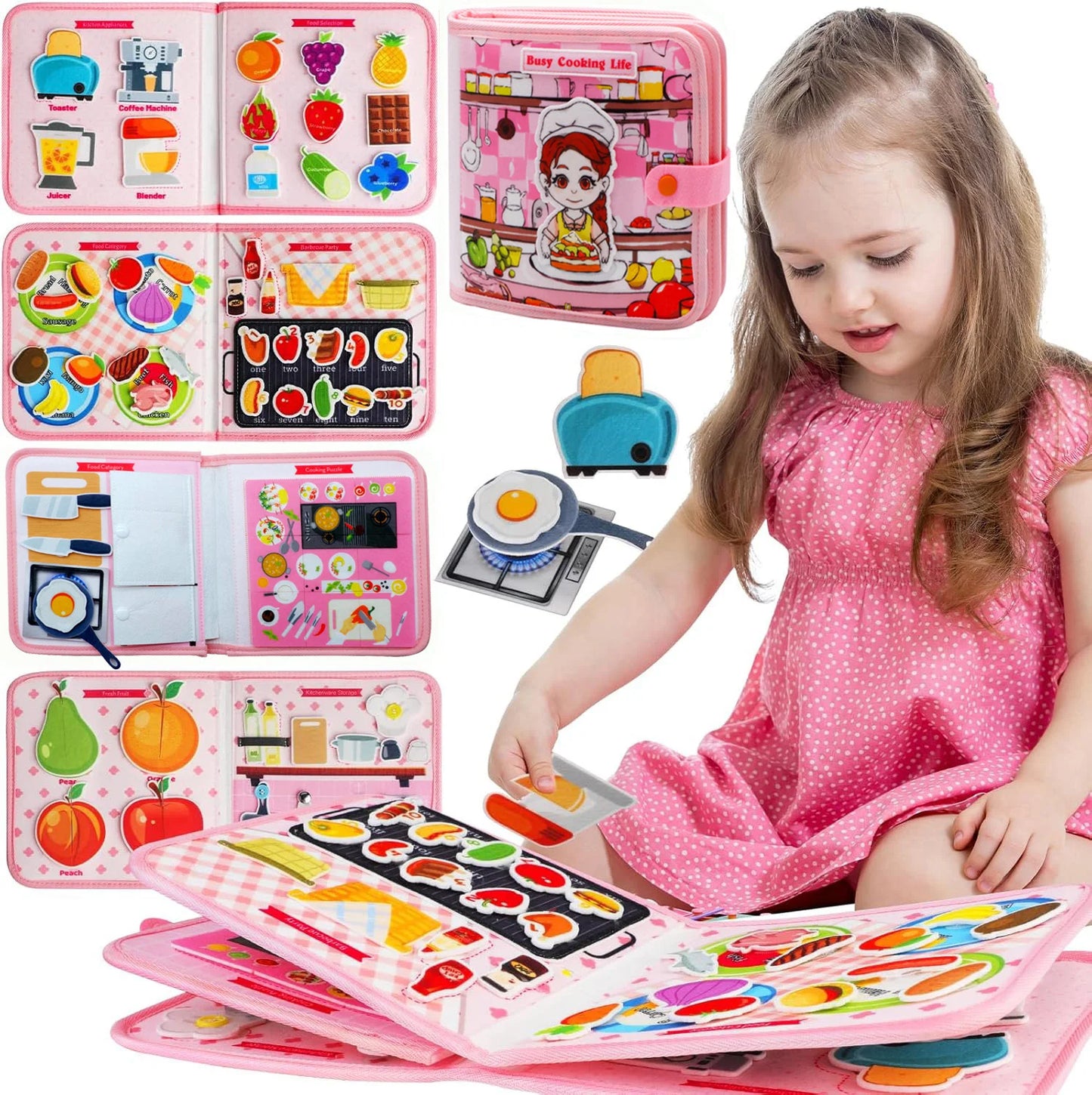 Montessori Busy Book – 3D Felt Activity Book for Toddlers & Preschoolers