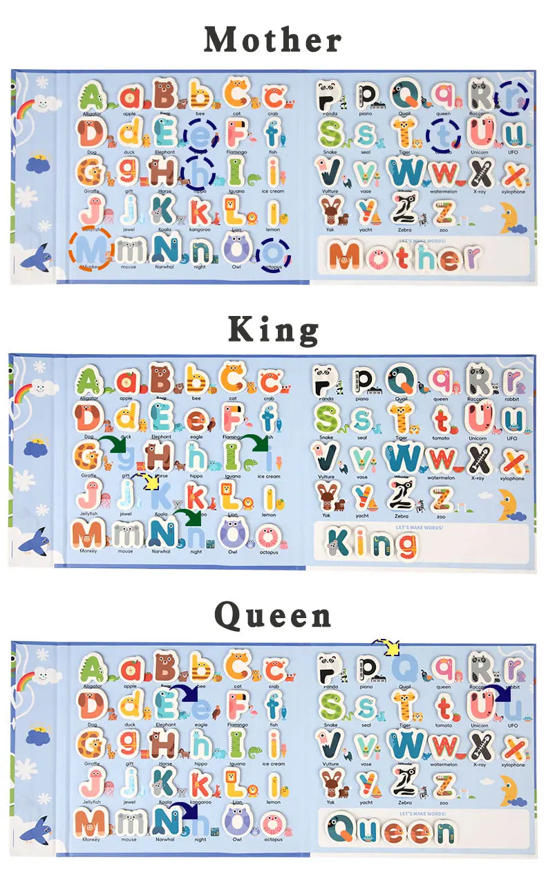 Montessori Quiet Book – Magnetic Letter Spelling & Puzzle Game for Kids