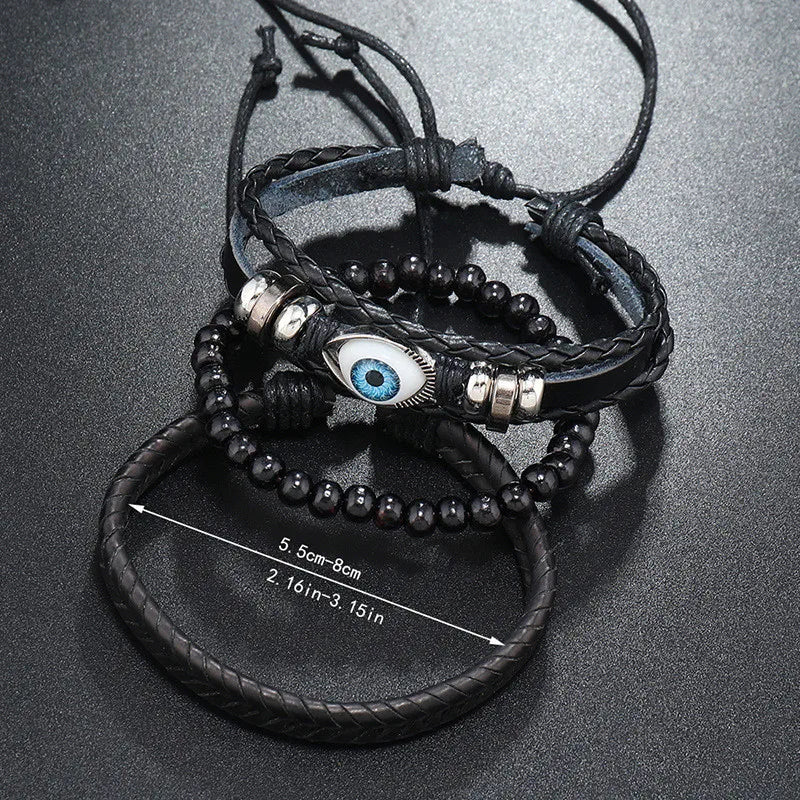 Modyle Gothic Leather Bracelet Set – Punk Wings & Charms for Men