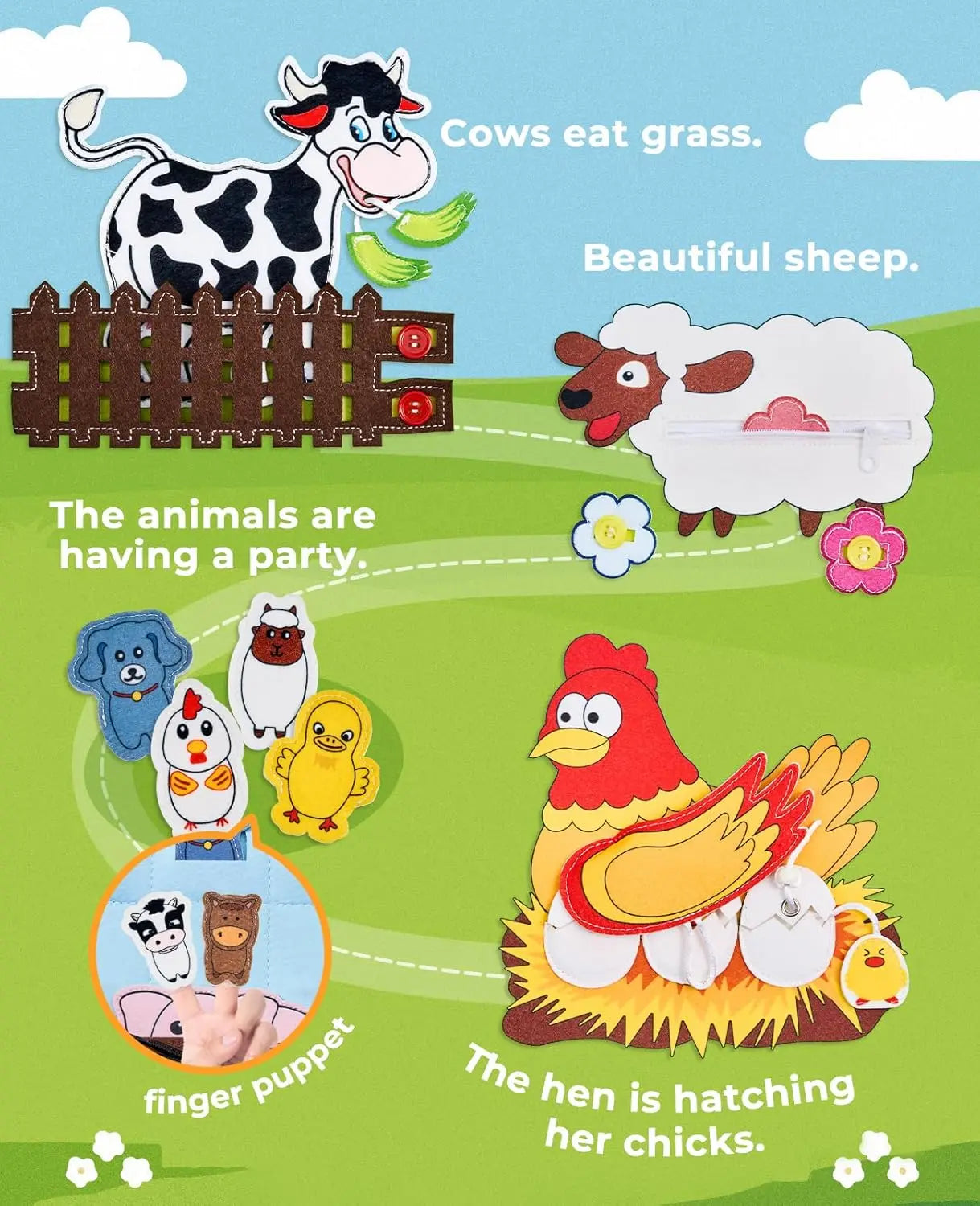 Montessori Busy Book – 3D Felt Activity Book for Toddlers & Preschoolers