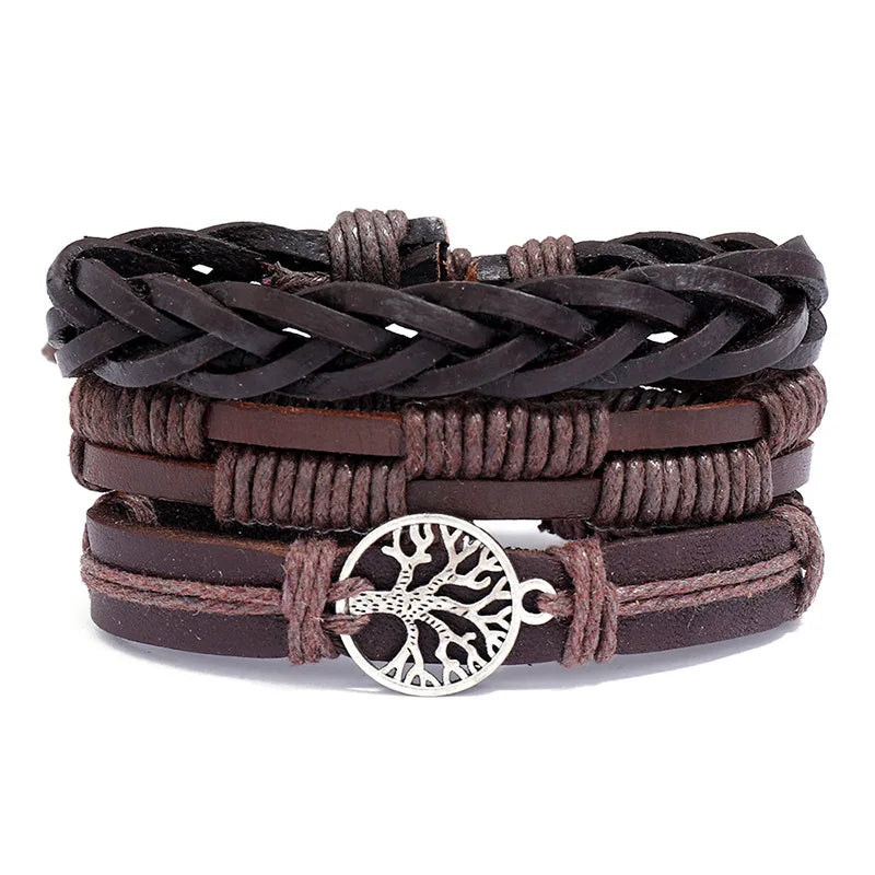 Modyle Gothic Leather Bracelet Set – Punk Wings & Charms for Men
