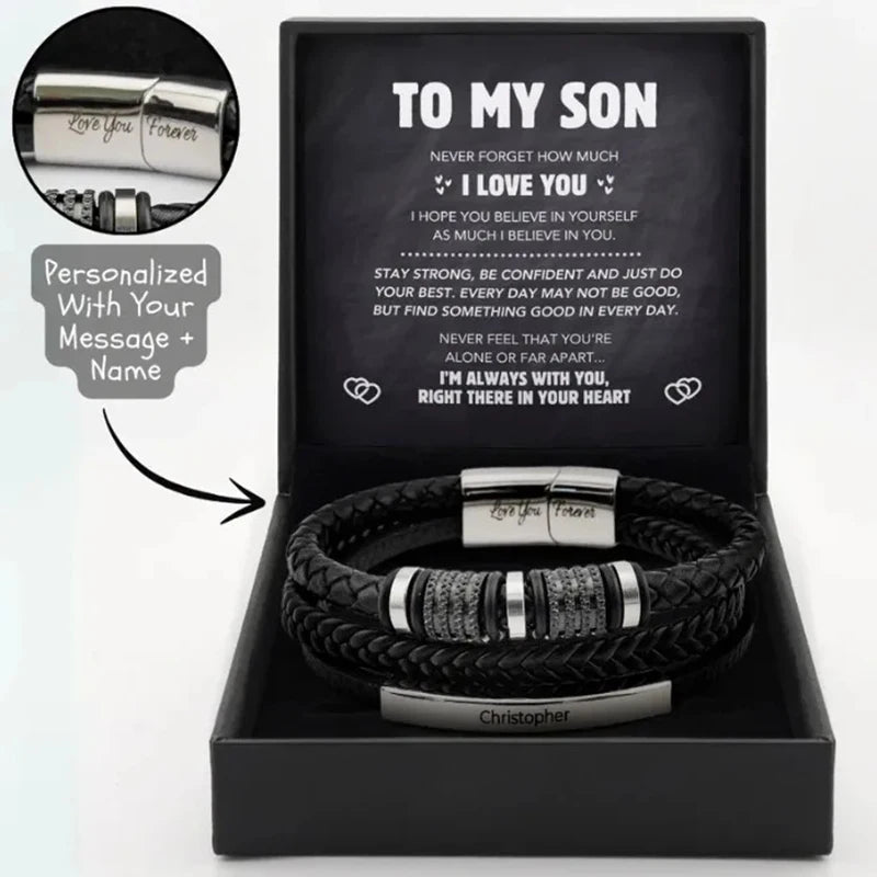 To My Son – Forever Linked Woven Leather Bracelet