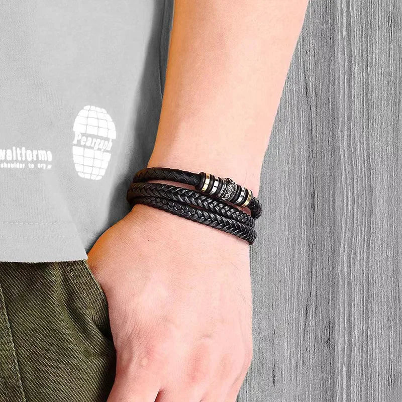 To My Son – Engraved Multi-Layer Leather Bracelet Gift Set