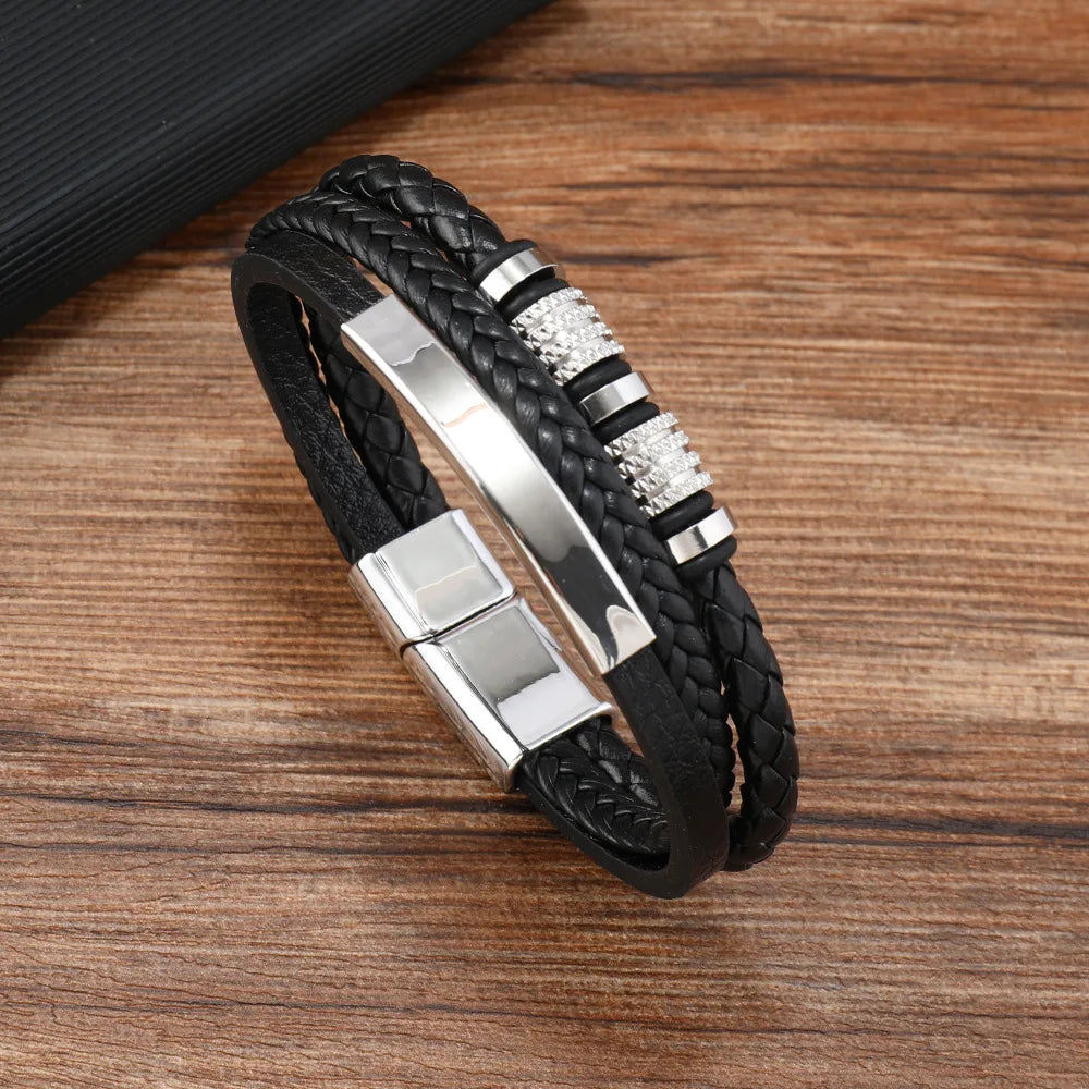 To My Son – Titanium Steel Leather Bracelet with Gift Box
