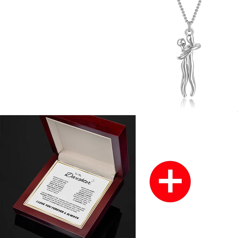 To My Daughter – Personalized Embrace Necklace with Wooden Gift Box