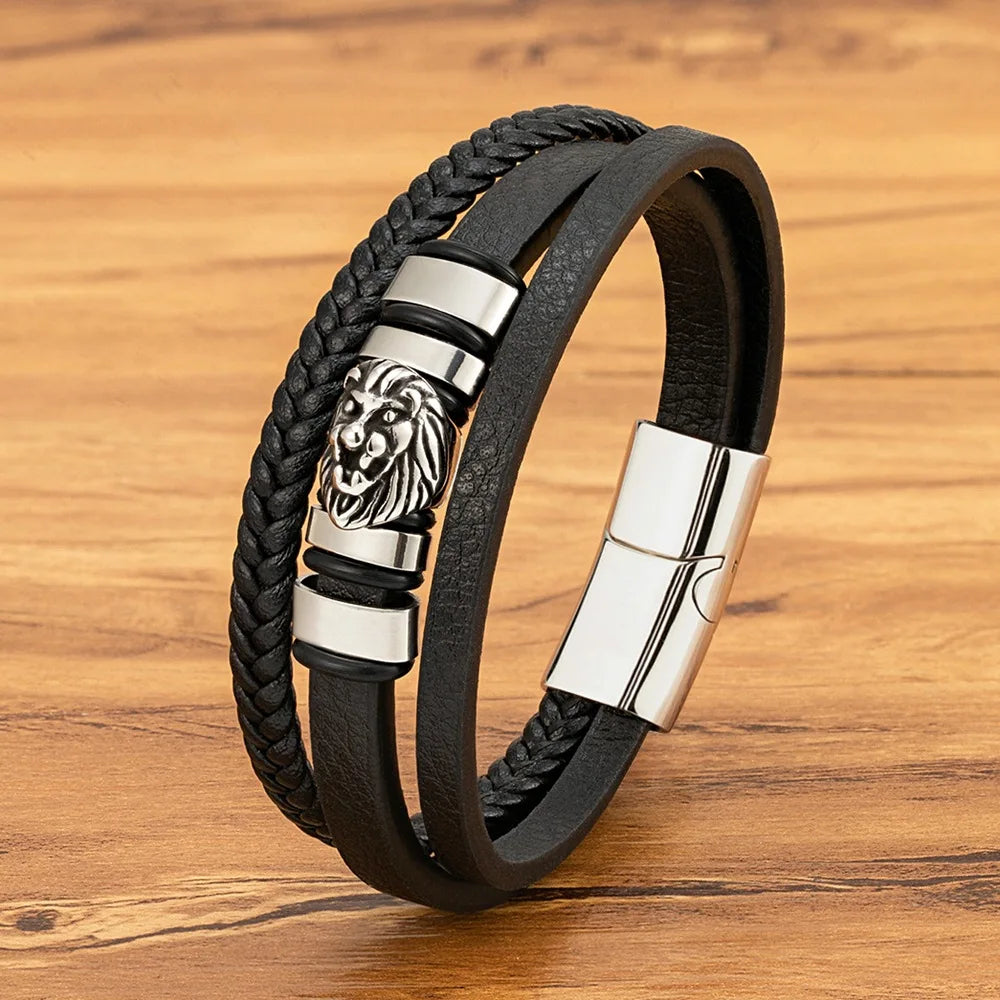 To My Son – Lion Head Leather Bracelet with Gift Box