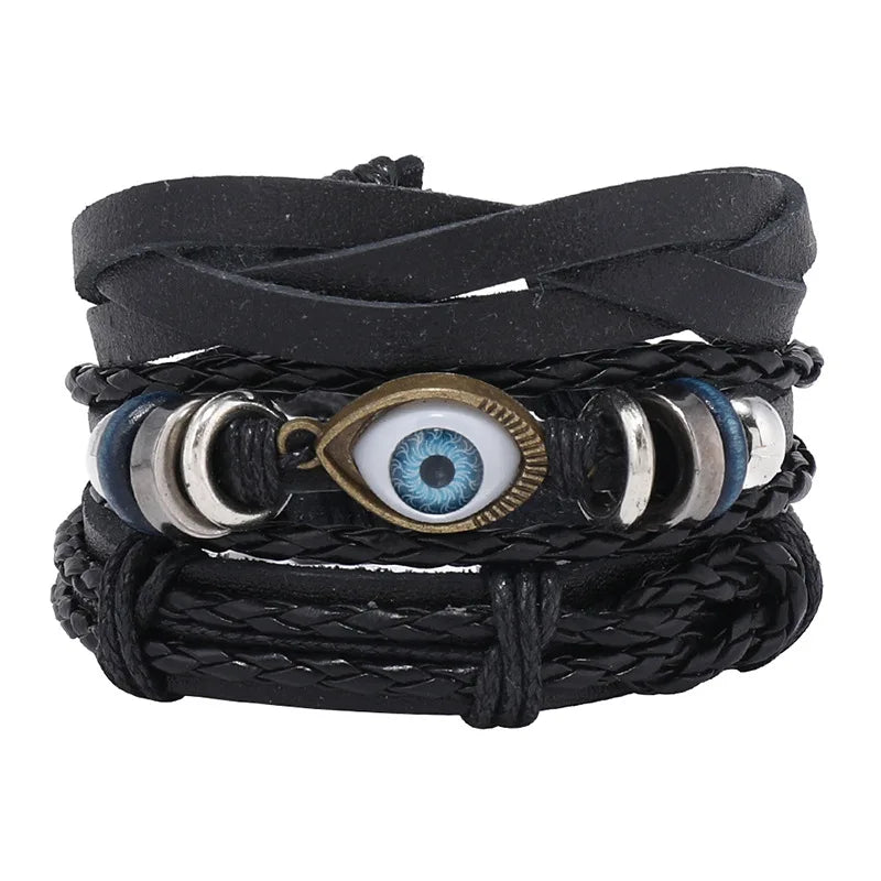 Modyle Gothic Leather Bracelet Set – Punk Wings & Charms for Men