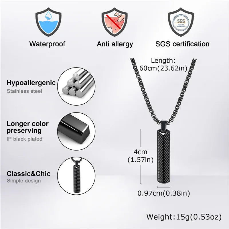 Modyle Punk Bar Pendant Necklace – Black & Silver Stainless Steel for Men