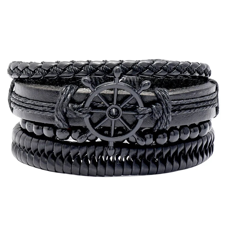 Modyle Gothic Leather Bracelet Set – Punk Wings & Charms for Men