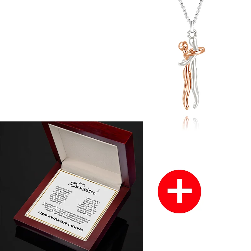 To My Daughter – Personalized Embrace Necklace with Wooden Gift Box
