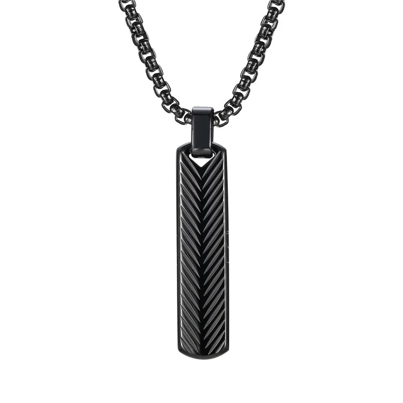 Modyle Punk Bar Pendant Necklace – Black & Silver Stainless Steel for Men