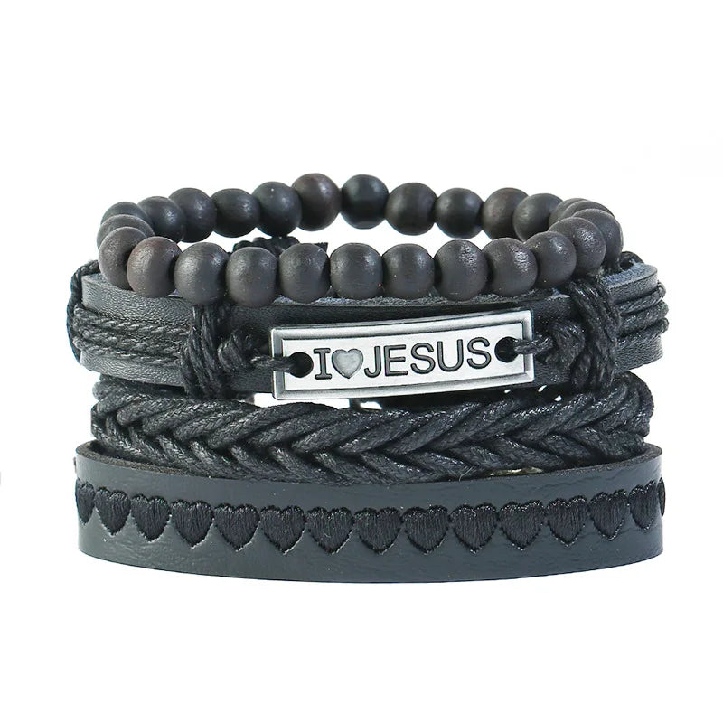 Modyle Gothic Leather Bracelet Set – Punk Wings & Charms for Men