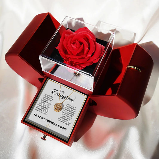 To My Daughter – Four-Leaf Clover Necklace with Eternal Rose Gift Box