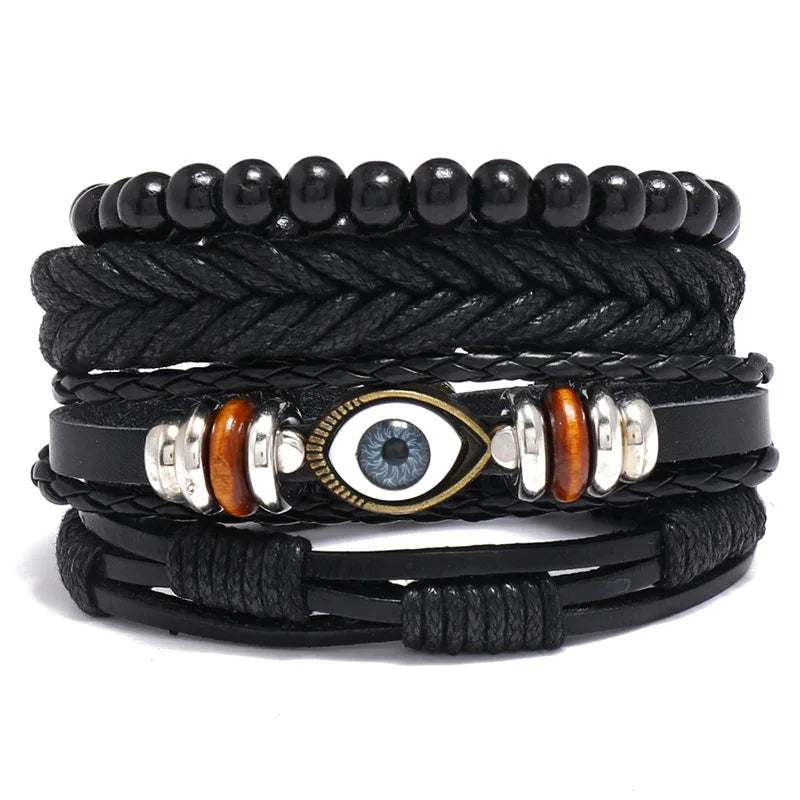 Modyle Gothic Leather Bracelet Set – Punk Wings & Charms for Men