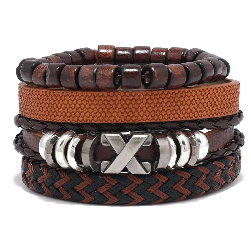 Modyle Gothic Leather Bracelet Set – Punk Wings & Charms for Men