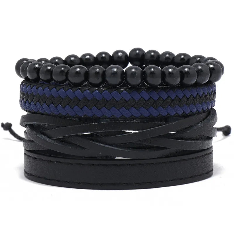 Modyle Gothic Leather Bracelet Set – Punk Wings & Charms for Men