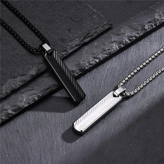 Modyle Punk Bar Pendant Necklace – Black & Silver Stainless Steel for Men