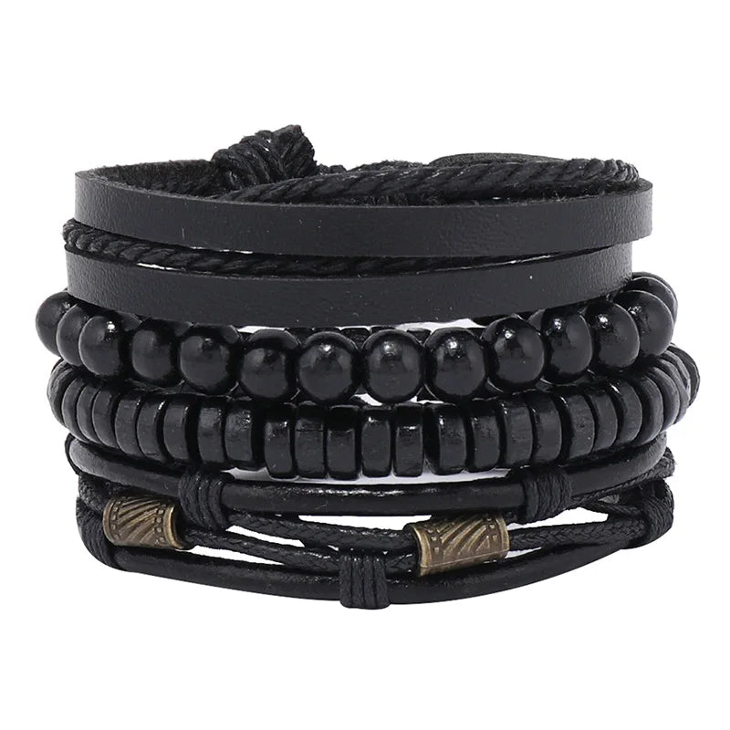 Modyle Gothic Leather Bracelet Set – Punk Wings & Charms for Men