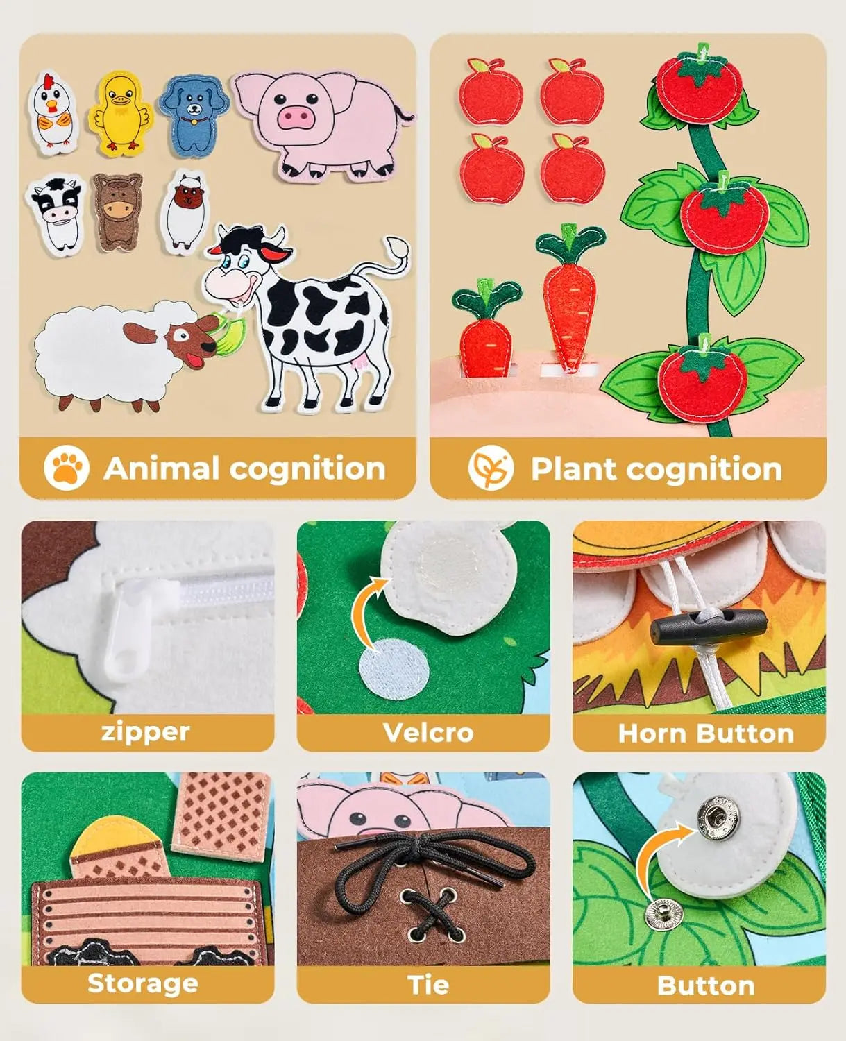 Montessori Busy Book – 3D Felt Activity Book for Toddlers & Preschoolers