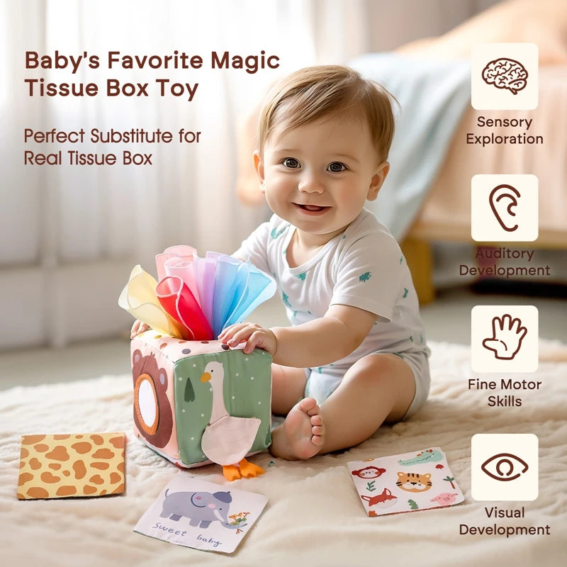 Montessori Magic Tissue Box – Soft Sensory Toy for Babies