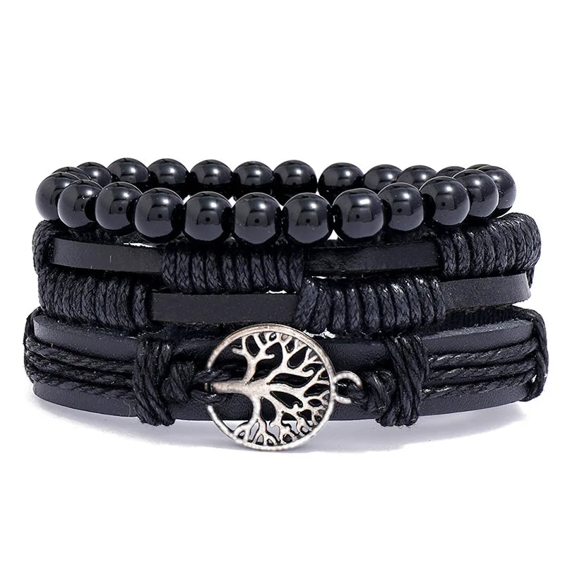 Modyle Gothic Leather Bracelet Set – Punk Wings & Charms for Men