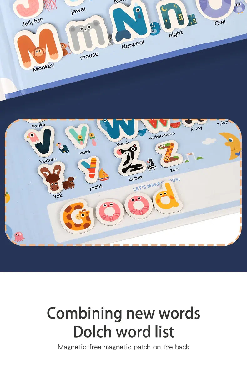 Montessori Quiet Book – Magnetic Letter Spelling & Puzzle Game for Kids