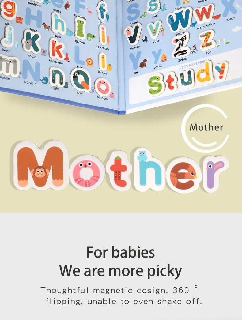 Montessori Quiet Book – Magnetic Letter Spelling & Puzzle Game for Kids