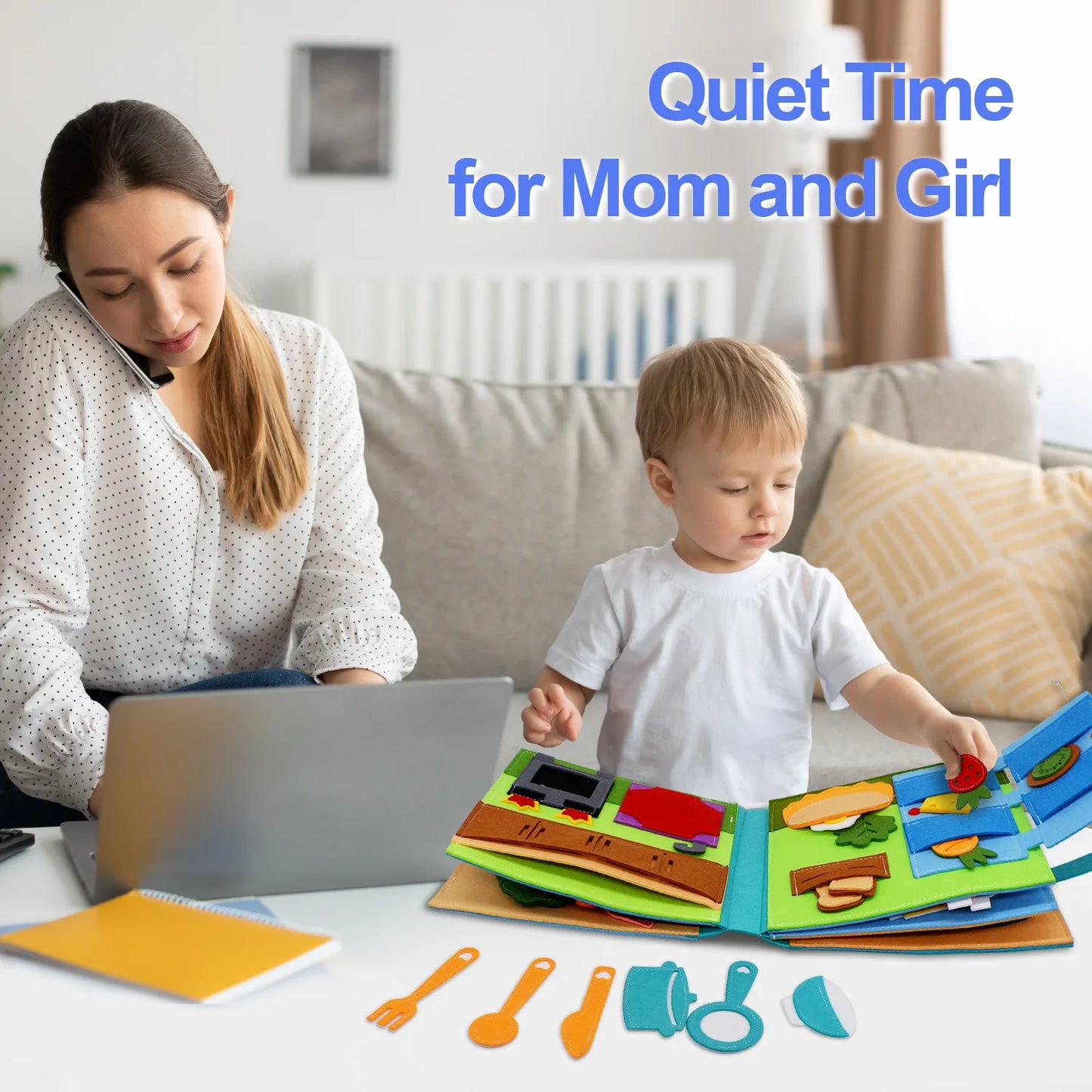 Montessori Busy Book – 3D Felt Activity Book for Toddlers & Preschoolers
