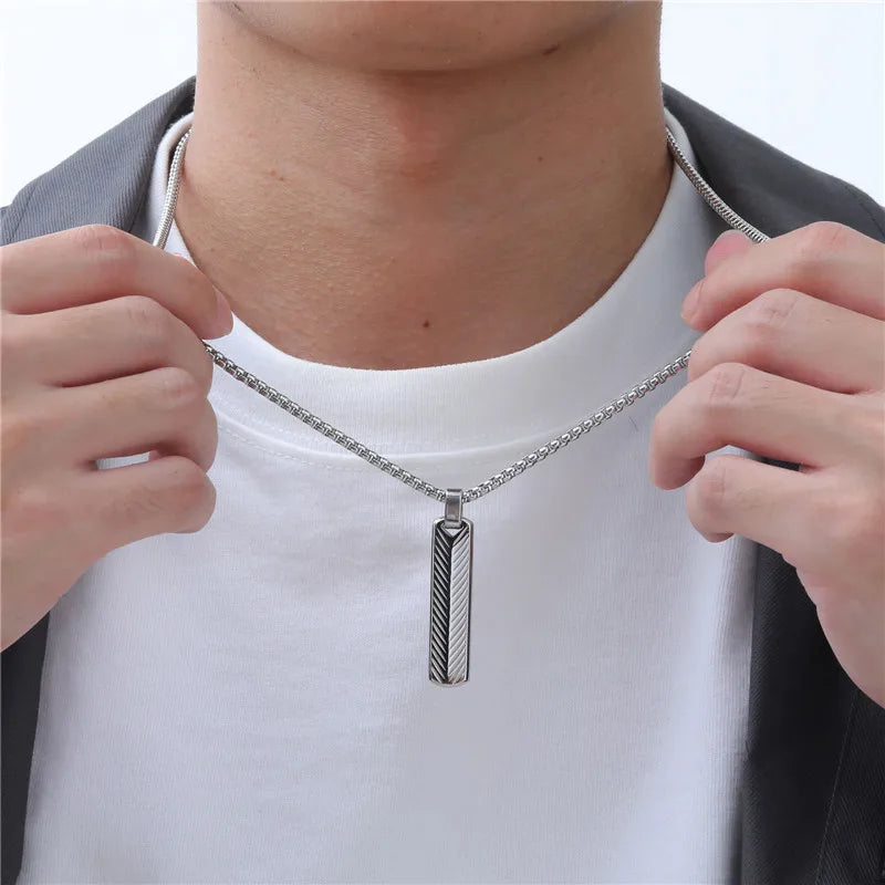 Modyle Punk Bar Pendant Necklace – Black & Silver Stainless Steel for Men