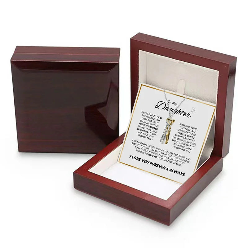 To My Daughter – Personalized Embrace Necklace with Wooden Gift Box
