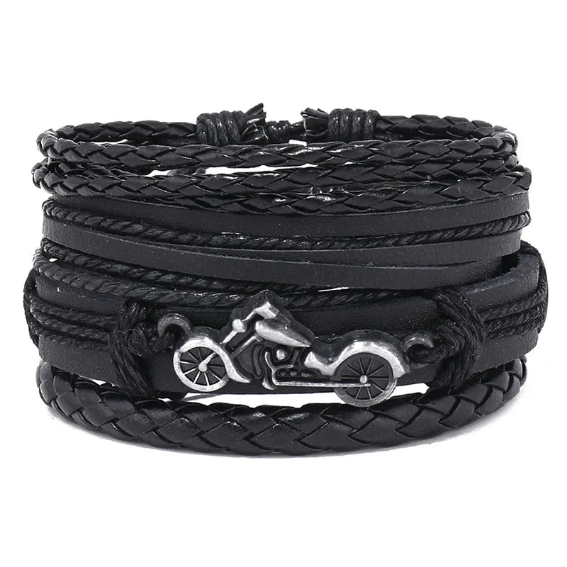 Modyle Gothic Leather Bracelet Set – Punk Wings & Charms for Men